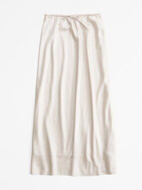 Abercrombie Mid Rise Satin Maxi Skirt Beige